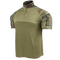 The Condor Short Sleeve Combat Shirt Gen II in Scorpion OCP features a green body with camouflage sleeves and collar, plus a partial front zipper—perfect for EDC or the shooting range.